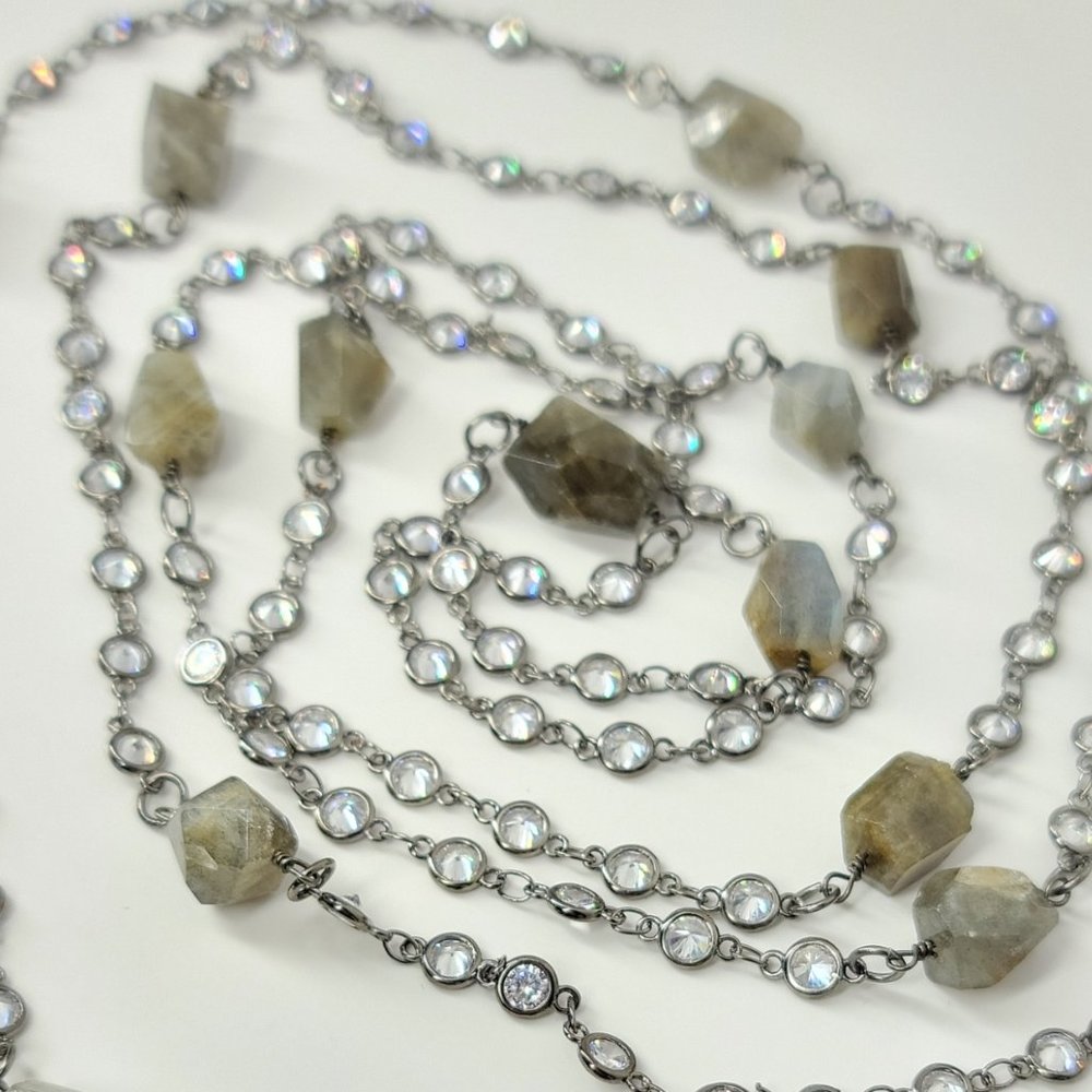 NEW CZ Diamond by the Yard Labradorite Necklace - Picture 5 of 14
